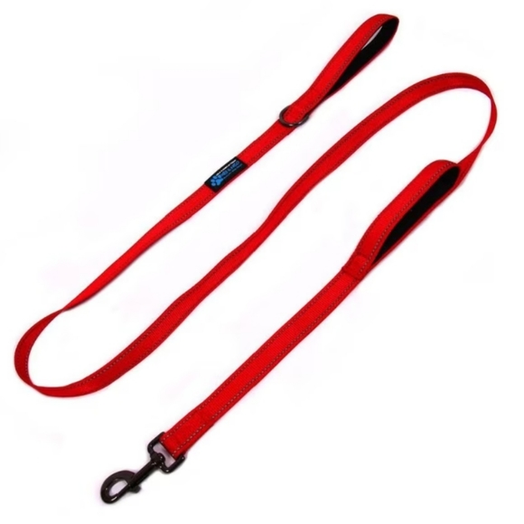 MAX & NEO Dog Gear Red Double Dog Leash -Nylon-Reflective-Gunmetal Clasp-New-6' - Picture 1 of 7